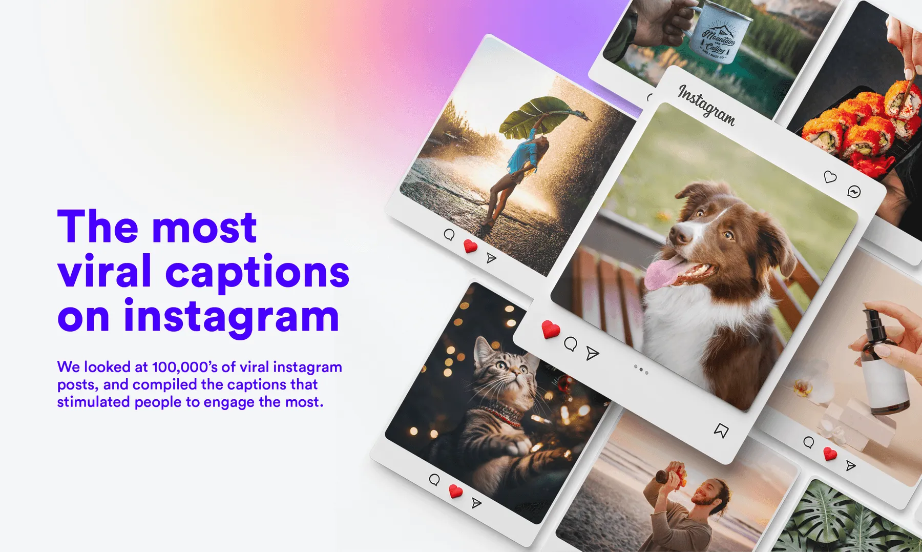 The most viral captions on Instagram. A spread of Instagram posts behind the product title.